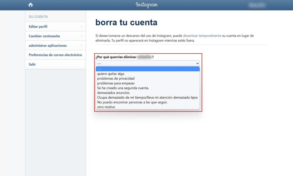 Cómo borrar tu perfil de Instagram definitivamente 10 Cómo borrar tu perfil de Instagram definitivamente | 46 Como borrar tu perfil de Instagram definitivamente1 9