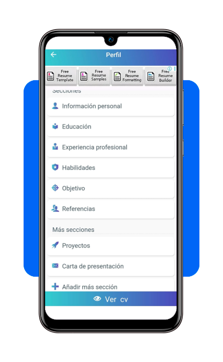 500 plantillas de CV fáciles de editar en tu teléfono 3 Captura de pantalla de la aplicación mostrando la creación del CV