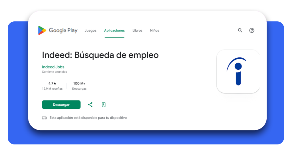 Solicita empleos de limpieza y encuentra vacantes en tu región 5 Captura de la página de Indeed en Google Play Store
